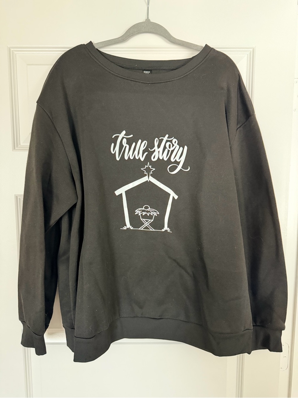 Christmas Baby Jesus Nativity Scene True Story Black Graphic Sweatshirt